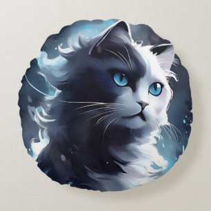 Mystieke zwart-wit kitten Waterverf Cat Rond Kussen