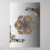Mystieke Zwarte Gouden Bloemrijke Mandala Poster (Voorkant)