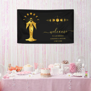 Mystieke Zwarte Gouden Hemelsterren Bruiloft Bane Spandoek