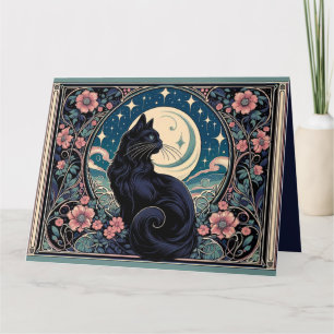 Mystieke zwarte kat Art Nouveau Kaart
