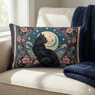 Mystieke zwarte kat Art Nouveau Kussen