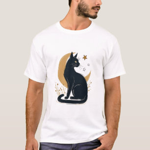 Mystieke zwarte kat en halve maan t-shirt