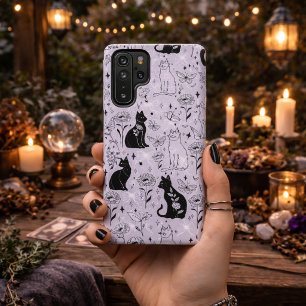 Mystieke Zwarte Kat en Vlinder Patroon Hekserij Samsung Galaxy Hoesje