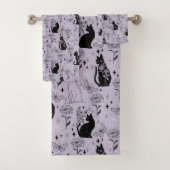 Mystieke zwarte kat en vlinderpatroon | hekserig bad handdoek (Insitu)
