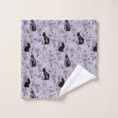 Mystieke zwarte kat en vlinderpatroon | hekserig bad handdoek (Wasdoekje)
