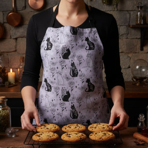 Mystieke zwarte kat en vlinderpatroon   hekserig schort