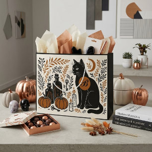 Mystieke Zwarte Kat Halve Maan Botanisch Monogram Groot Cadeauzakje