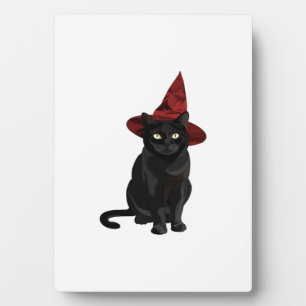 Mystieke zwarte kat met donkerrode hoed Classic T- Fotoplaat