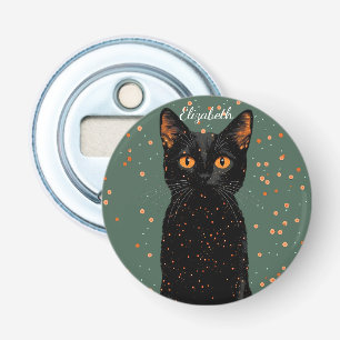 Mystieke zwarte kat met Oranje ogen en glitter Button Flesopener