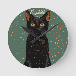 Mystieke zwarte kat met Oranje ogen en glitter Ronde Klok