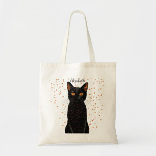 Mystieke zwarte kat met Oranje ogen en glitter Tote Bag