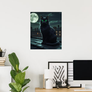 Mystieke zwarte kat onder volle maan poster