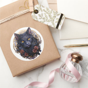 Mystieke zwarte kat ronde sticker
