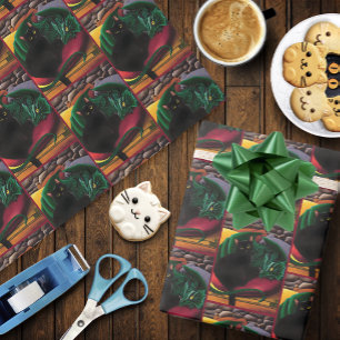 Mystieke Zwarte Kat Smaragdgroene Draak Fantasie Cadeaupapier