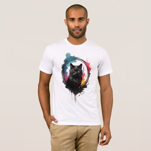 Mystieke zwarte kat Waterverf vet en artistiek T-shirt (Voorkant volledig)