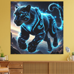 Mystieke Zwarte Panter met Gloeiende Patronen Canvas Afdruk