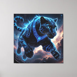 Mystieke Zwarte Panter met Gloeiende Patronen Canvas Afdruk