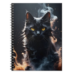 Mystified Black Cat in een waas van rook Notitieboek