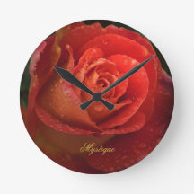 Mystique Dark Botanical Red Orange Rose Clock