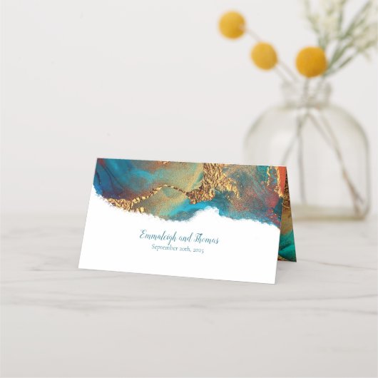 Mystisch Abstract Blauwgroen koraalgoud (Achterkant)