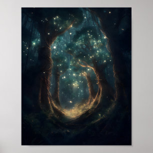 Mystisch bos gevuld met stootbomen poster