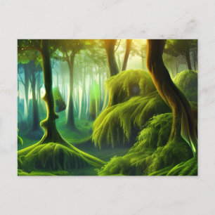 Mystisch landschap van groen bos briefkaart