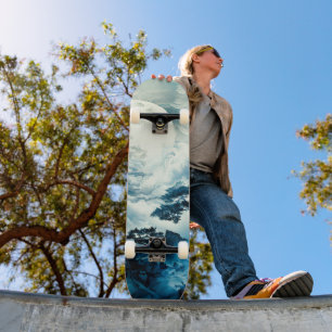 Mystisch maanverlicht berglandschap skateboard