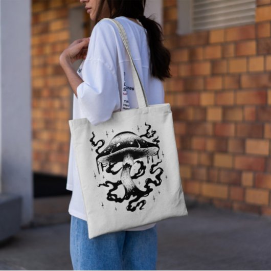 Mystisch paddenstoel tote bag