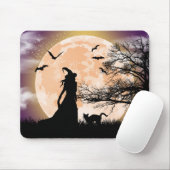 Mystische heks, zwarte kat, volle maan muismat (Met muis)