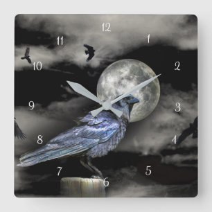 Mystische Magische Raven of Krogen en Maan Vierkante Klok