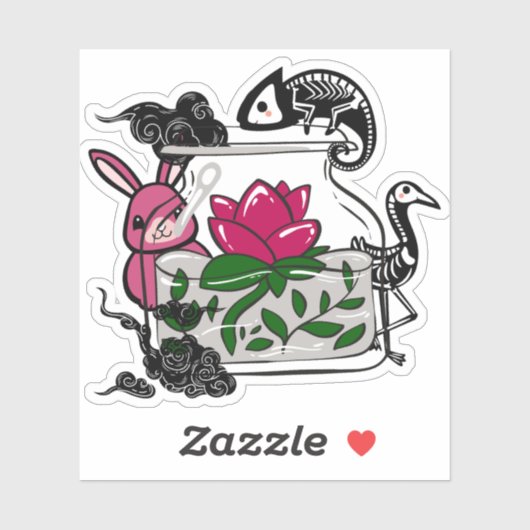Mystische pot met skeletkameleon sticker (Vel)