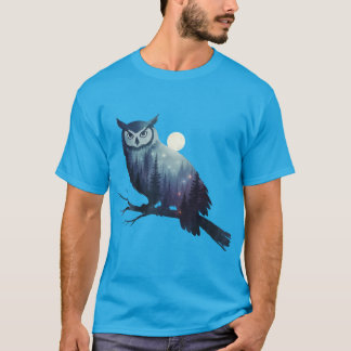 Mystische Uil Silhouet Volle Maan Sterrennacht T-shirt