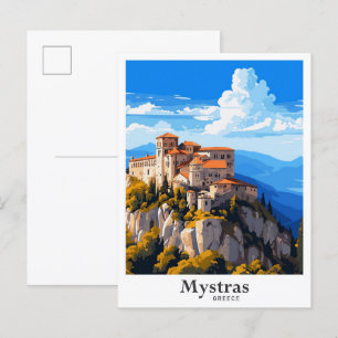 Mystras Griekenland Vintage Travel Illustratie Briefkaart
