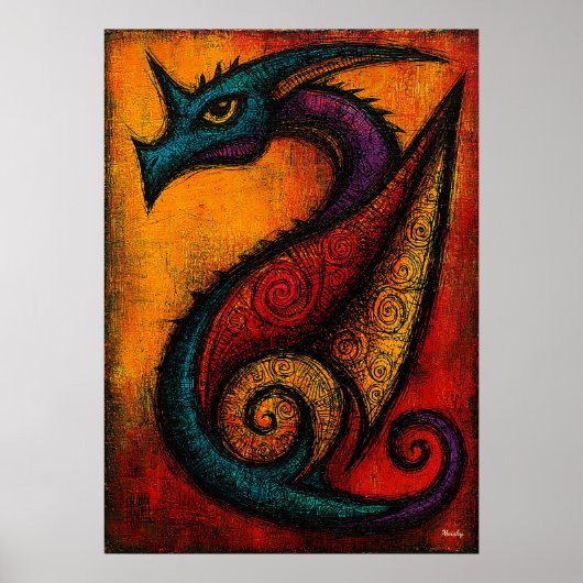 Mythic Dragon in Color Fields Expressionist Poster (Devant)