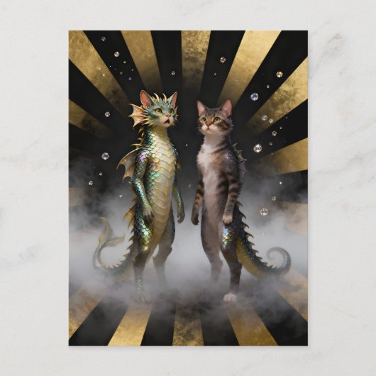 Mythical Cat-Dragon Creatures Briefkaart (Voorkant)