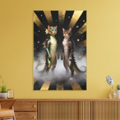 Mythical Cat-Dragon Creatures Canvas Afdruk (Insitu (Woonkamer))