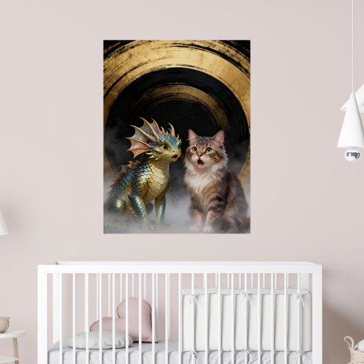 Mythical Cat-Dragon Creatures Surprised Poster (Kinderkamer 2)
