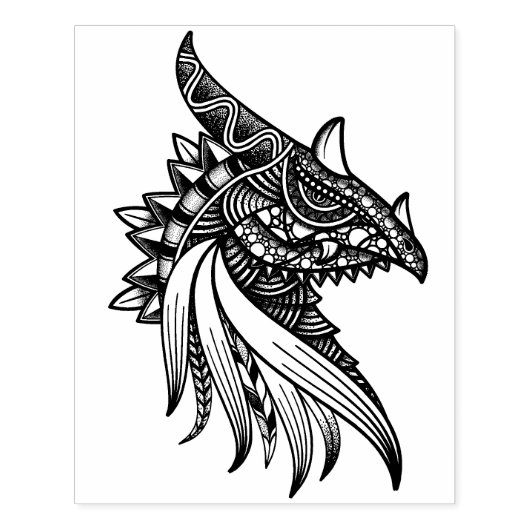 Mythical Dragon Mandala - Fantasy Horned Head Rubb Rubberstempel (Afrduk)