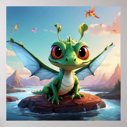 ** Mythical Fantasy Vroege Dragonfly Cartoon Poster (Voorkant)