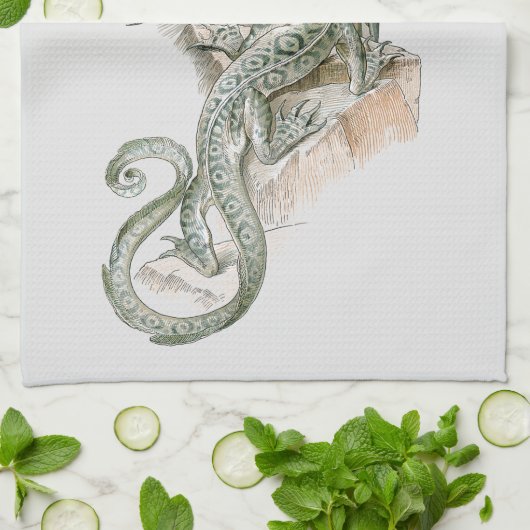 Mythical Lizard Dragon on Rocks,  mythologie Theedoek (Gevouwen)