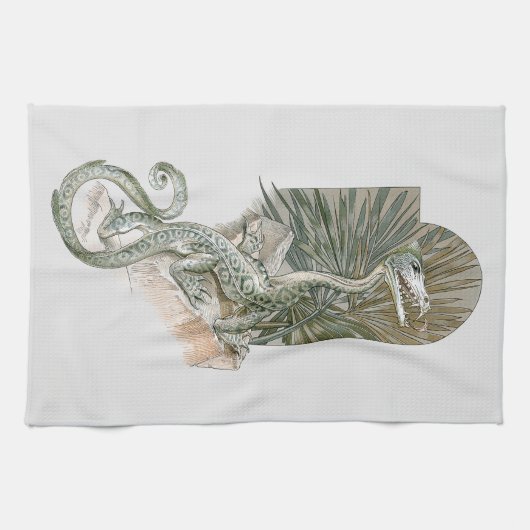 Mythical Lizard Dragon on Rocks,  mythologie Theedoek (Horizontaal)