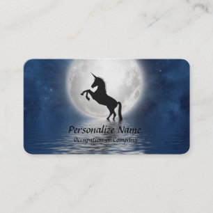 Mythical Unicorn Silhouette Full Moon Ocean Visitekaartje