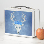 Mythical White Deer Head Big Antlers Rozen op Blau (In situ)
