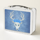 Mythical White Deer Head Big Antlers Rozen op Blau (Achterkant)