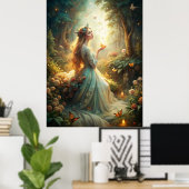 Mythisch meisje in het bos poster (Thuiskantoor)