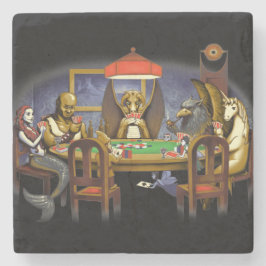 Mythische creaties die poker spelen stenen onderzetter