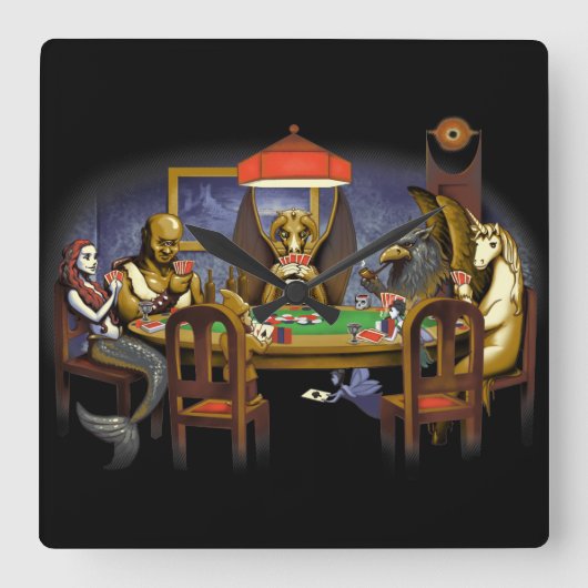 Mythische creaties die poker spelen vierkante klok (Voorkant)