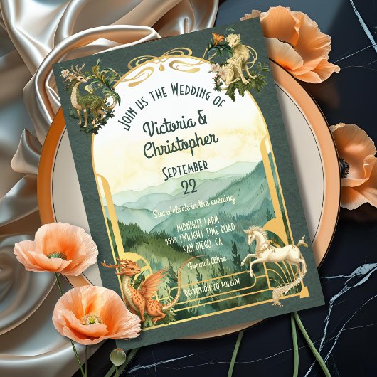 Mythische dieren Bos wezens Dragon Wedding Kaart