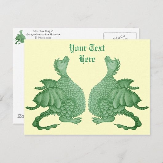 Mythische fantasie creatuur schattig groene draak briefkaart (Voorkant / Achterkant)