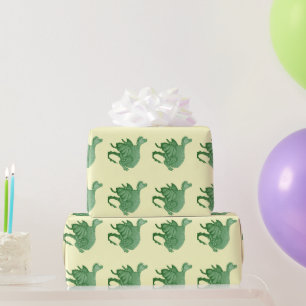 mythische fantasiekertje schattige groene draak cadeaupapier